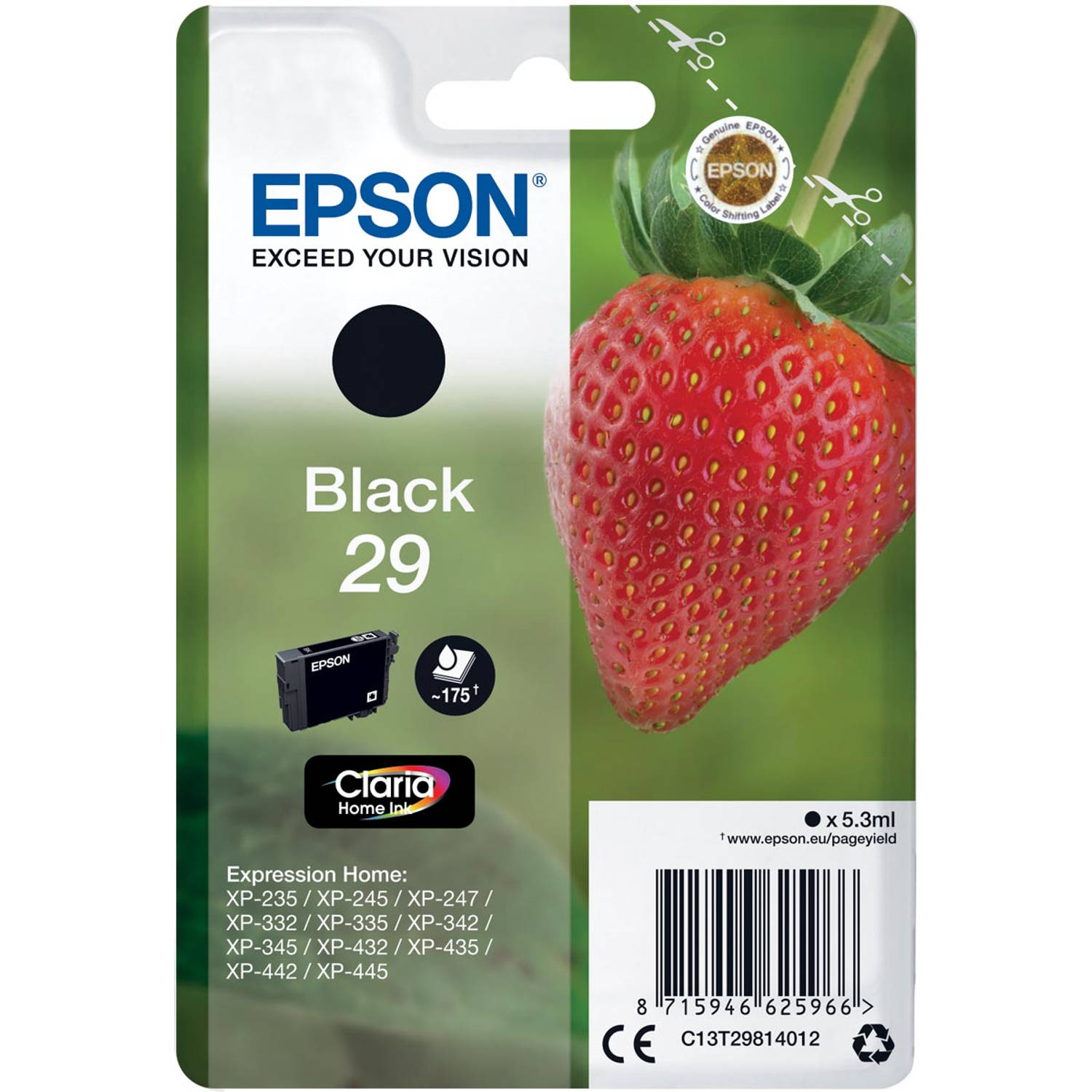 Epson inktcartridge 29, 175 pagina&apos;s, OEM C13T29814012, zwart 10 stuks