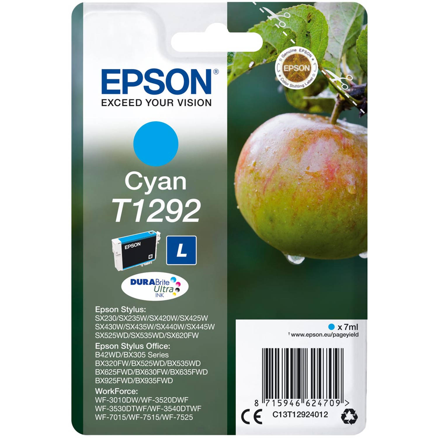 Epson inktcartridge T1292, 460 pagina&apos;s, OEM C13T12924012, cyaan 10 stuks