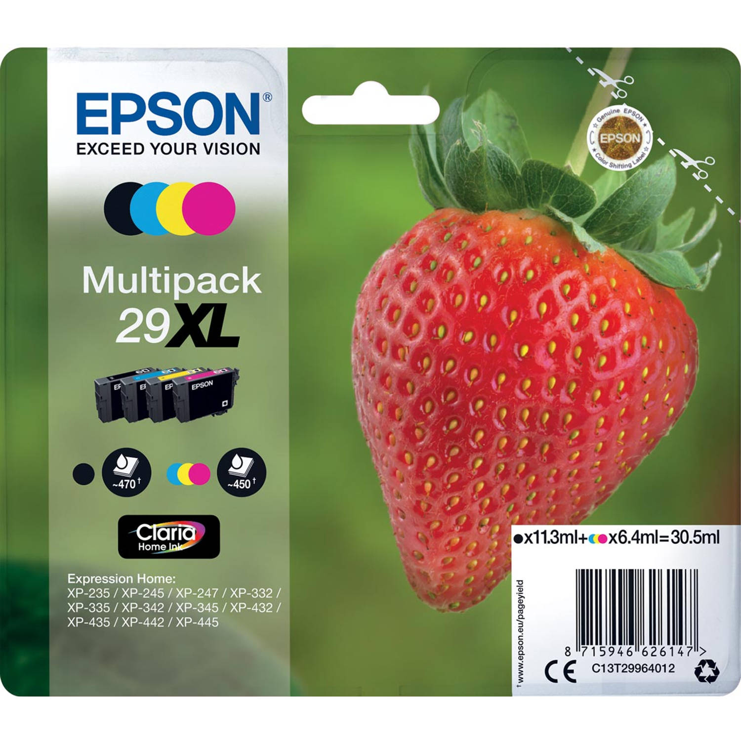 Epson inktcartridge 29XL, 450-470 pagina&apos;s, OEM C13T29964012, 4 kleuren 8 stuks