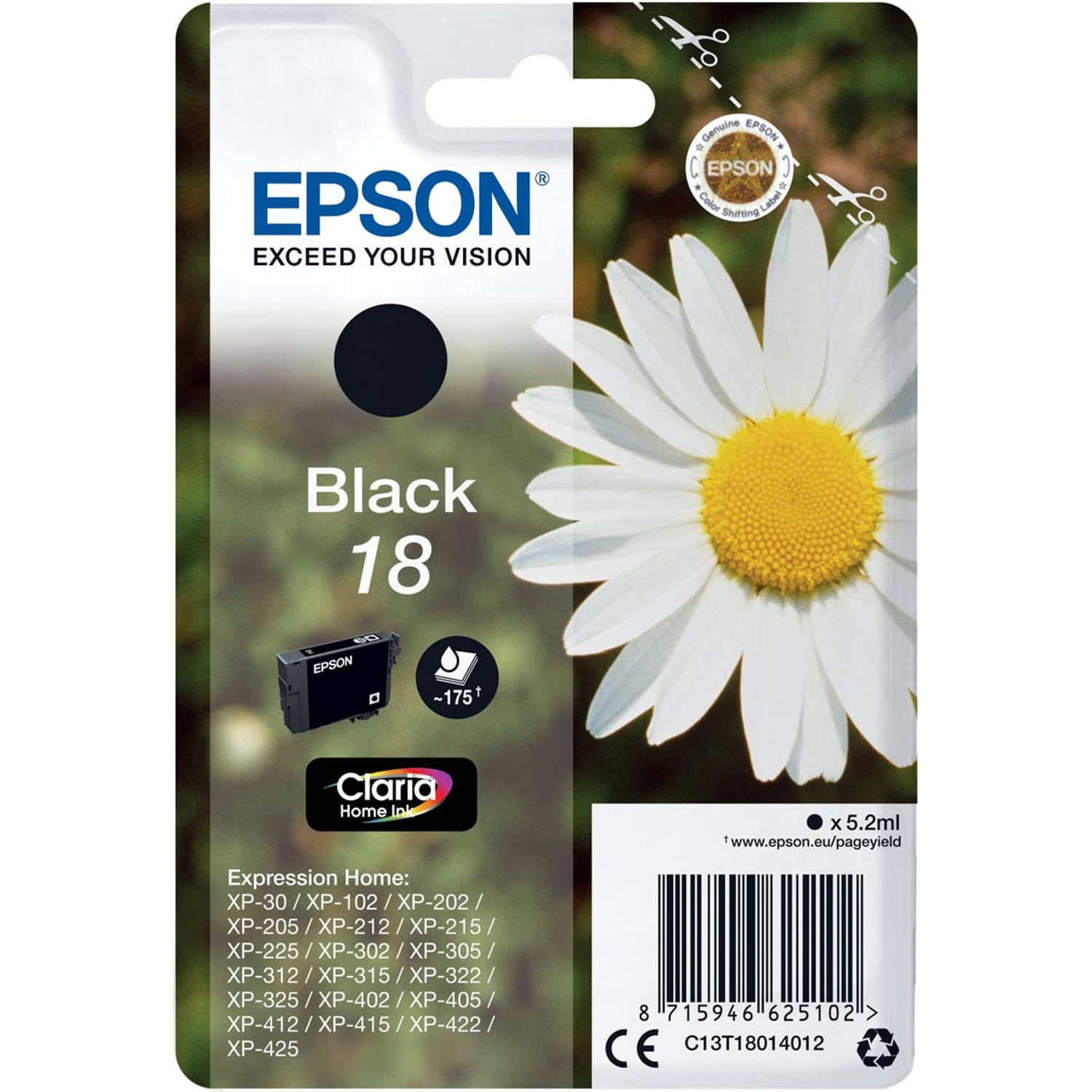 Epson C13T18014012 5.2ml 175pagina's Zwart inktcartridge