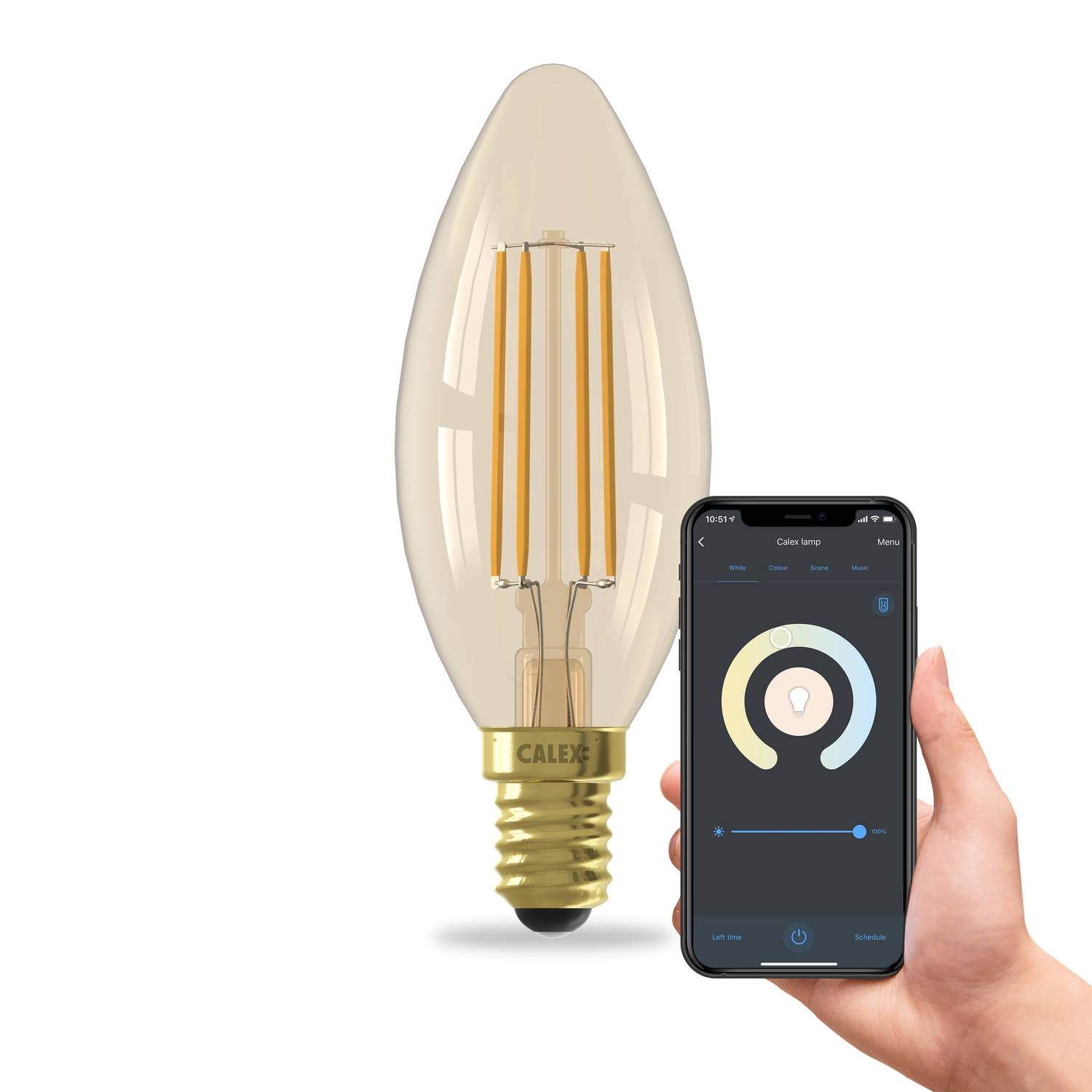 Calex Slimme Lamp - Wifi LED Filament Verlichting - E14 - Smart Kaars Lichtbron Goud - Dimbaar - Warm Wit licht - 4,9W