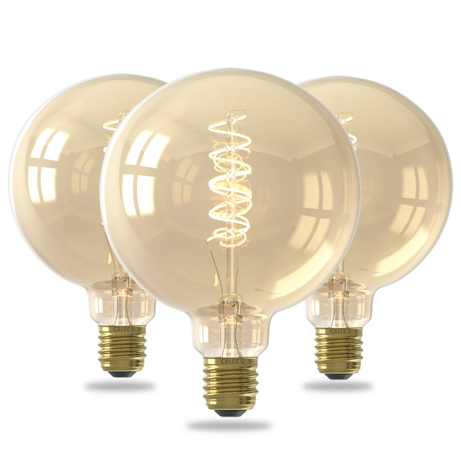 Calex Spiraal Filament LED Lamp - Set van 3 stuks - G125 Vintage Lichtbron - E27 - Goud - Warm Wit Licht - Dimbaar