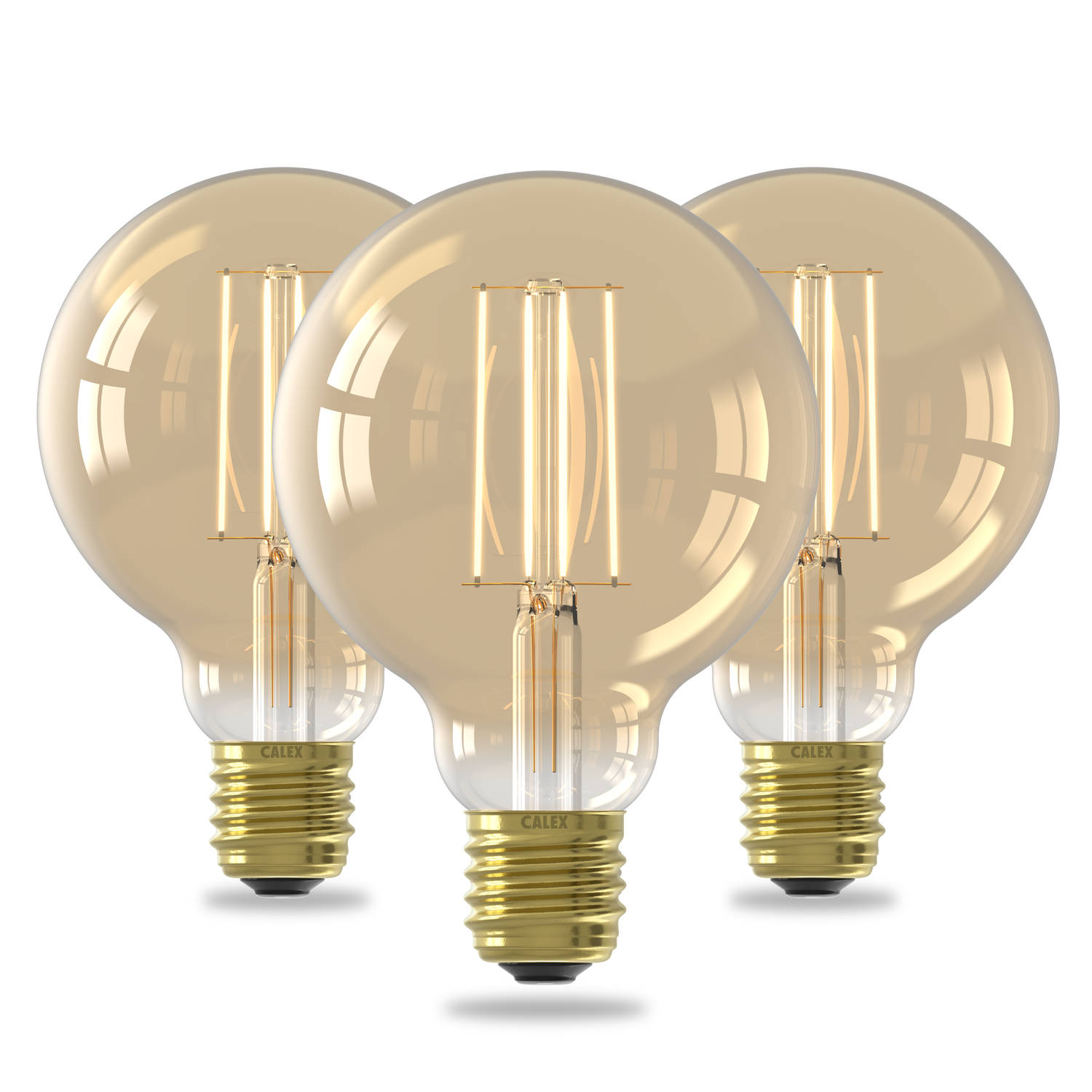Calex Filament LED Lamp - Set van 3 stuks - G95 Vintage Lichtbron - E27 - Goud - Warm Wit Licht - Dimbaar