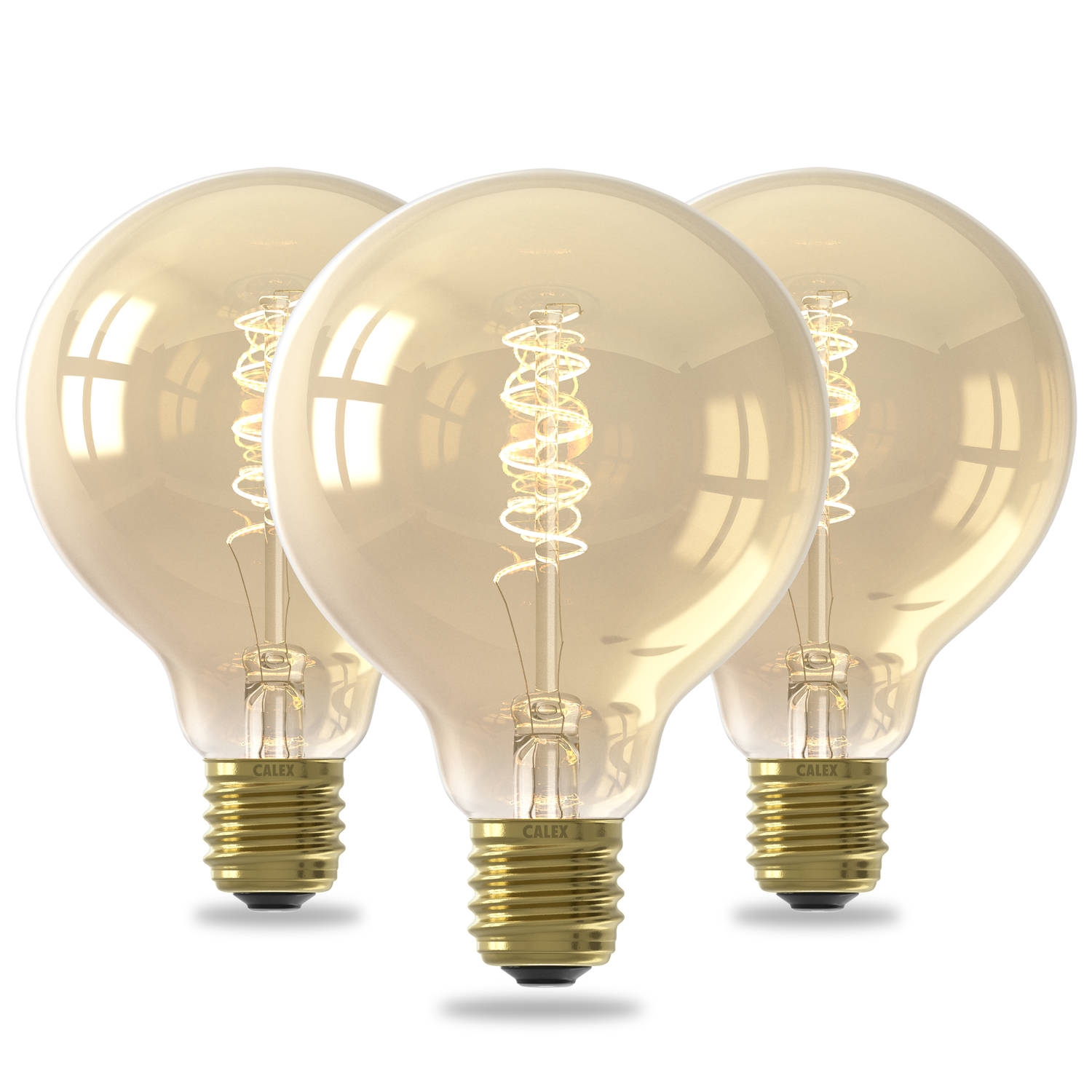 Calex Spiraal Filament LED Lamp - Set van 3 stuks - G95 Vintage Lichtbron - E27 - Goud - Warm Wit Licht - Dimbaar