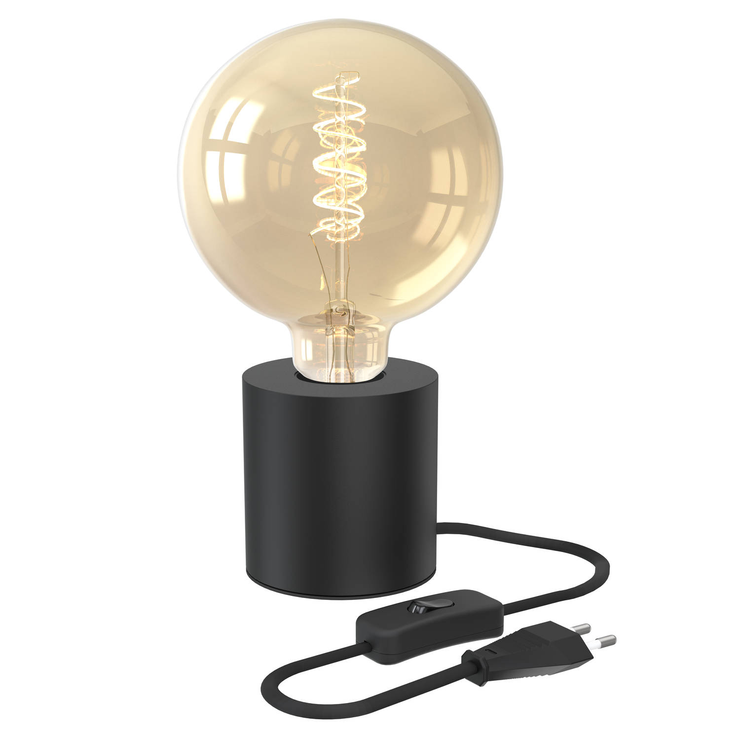 Calex Tafellamp Rond - E27 - Zwart - Incl. G125 Filament lichtbron