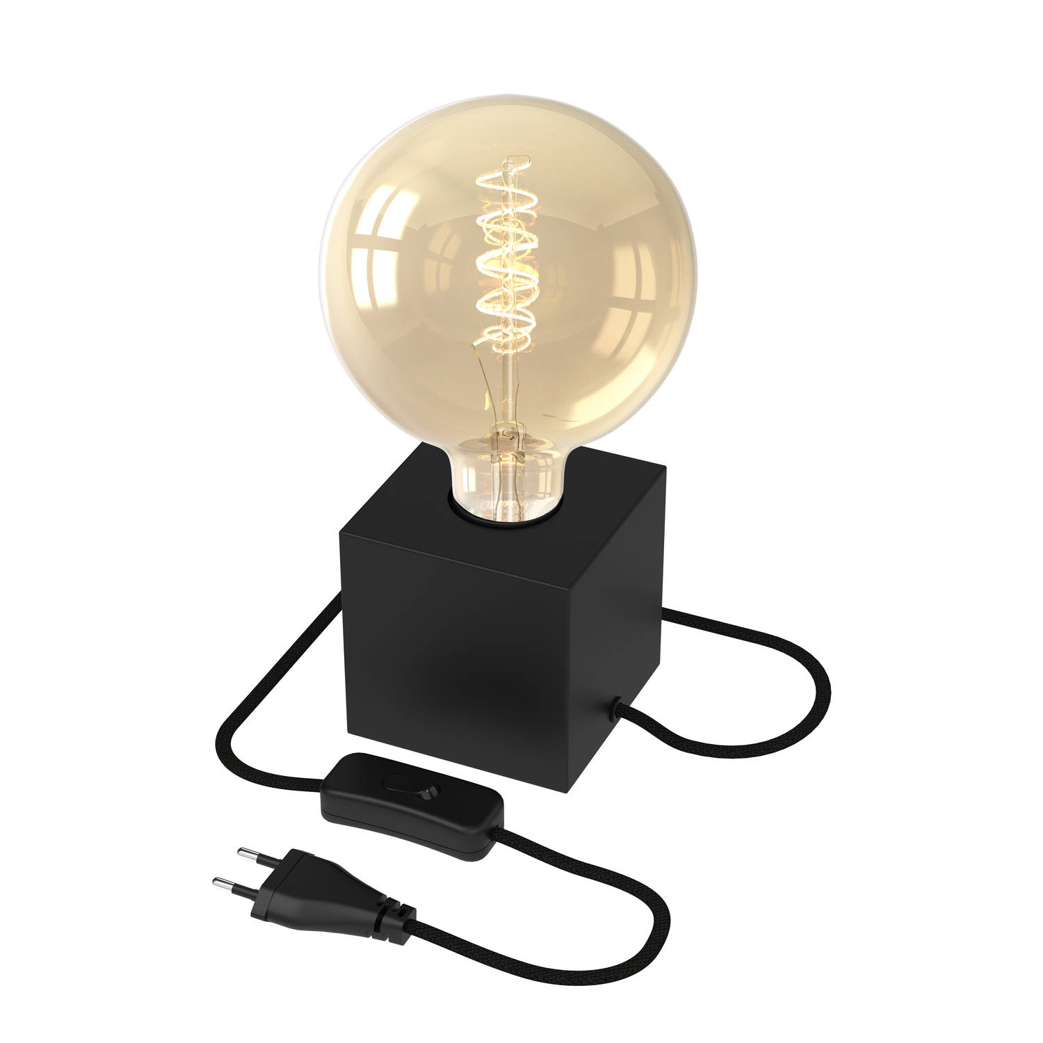 Calex Tafellamp Vierkant - E27 - Zwart - Incl. G125 Filament lichtbron