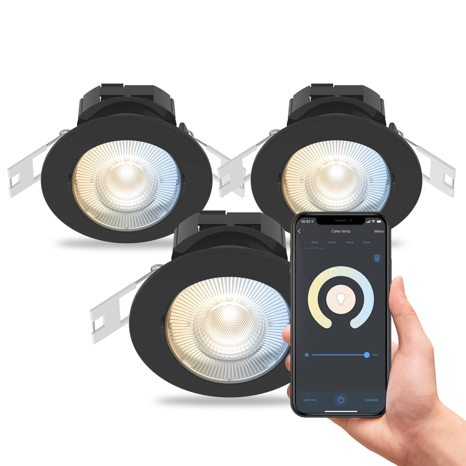 Calex Slimme Inbouwspot - Set van 3 stuks - Smart LED Downlight Dimbaar - Kantelbaar - Warm Wit Licht - Zwart