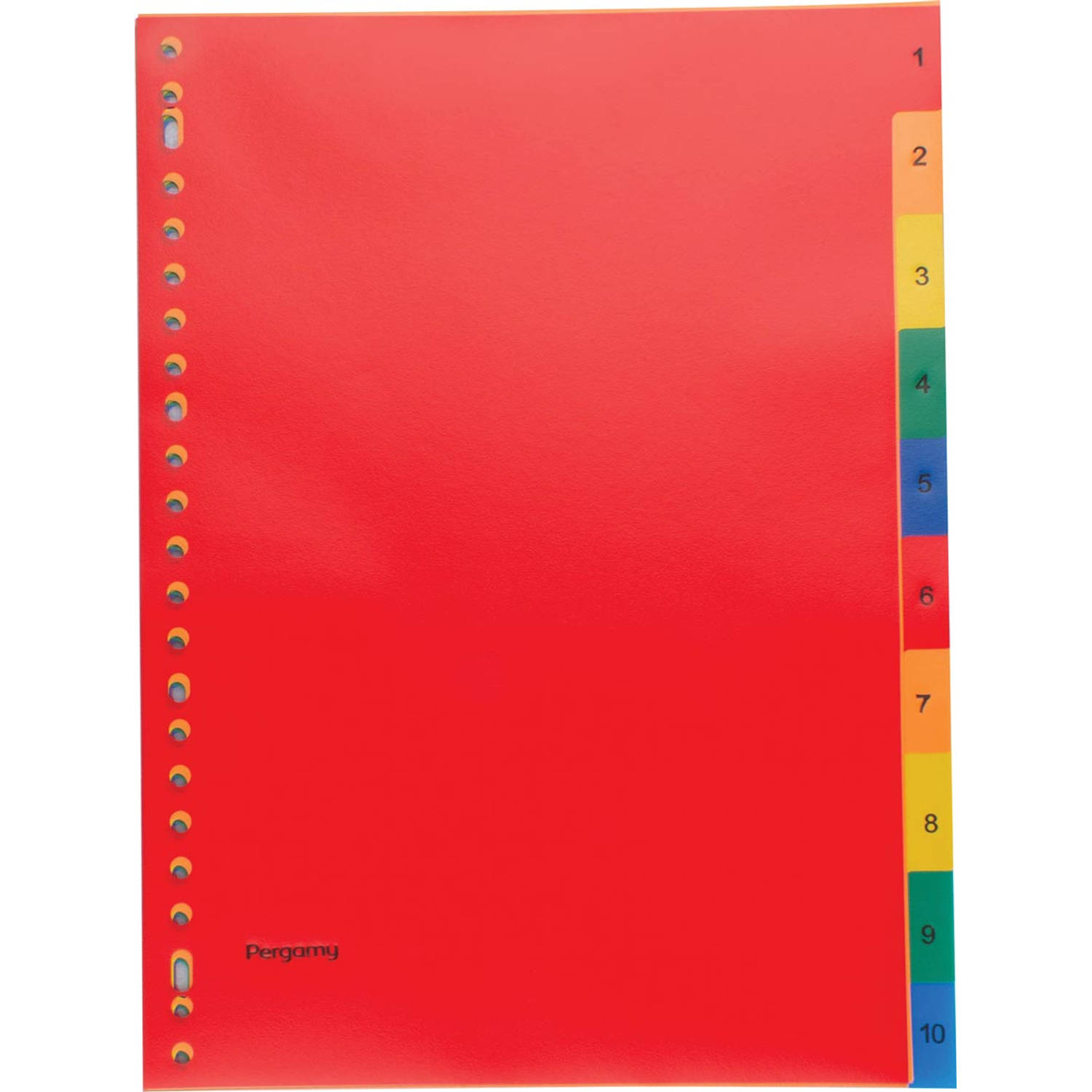 Pergamy tabbladen, ft A4, 23-gaatsperforatie, PP, geassorteerde kleuren, set 1-10 50 stuks