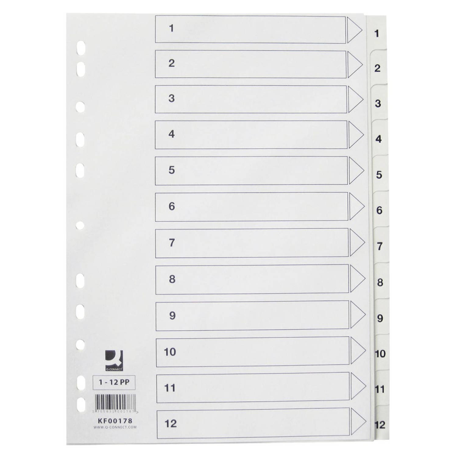 Q-CONNECT tabbladen set 1-12, met indexblad, ft A4, wit 40 stuks