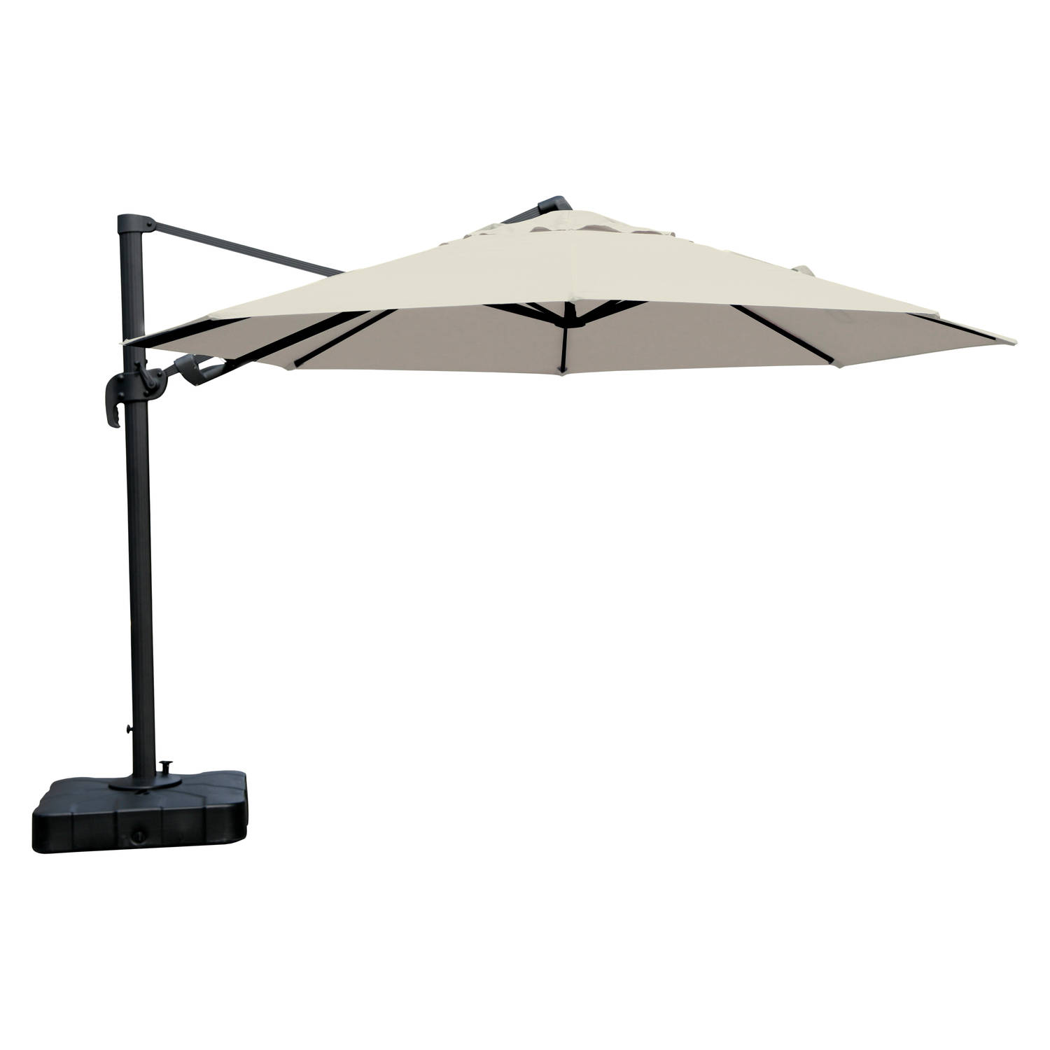 Anders hangparasol Ø3,5 M, met voet, zwart en off white.