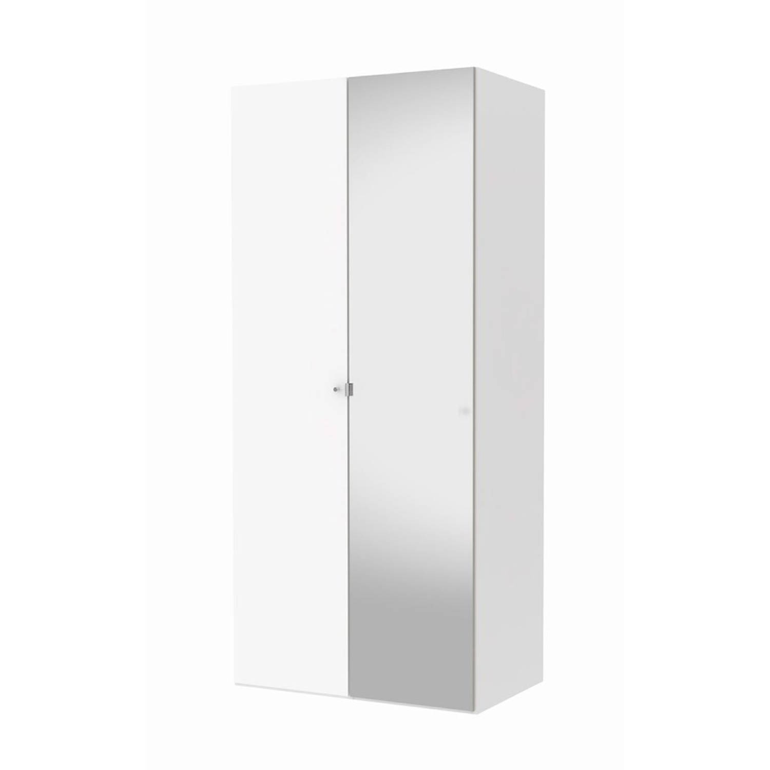 Hioshop Saskia kledingkast 1 spiegeldeur + 1 deur wit en wit