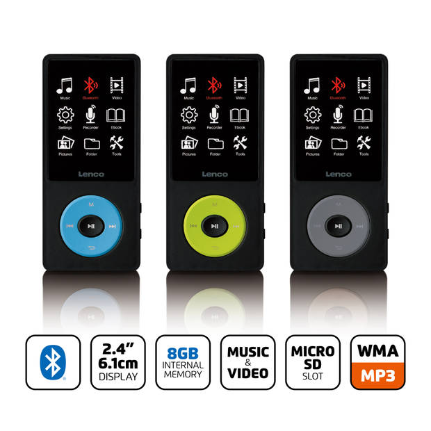 MP3/MP4 speler met Bluetooth® en 8GB intern geheugen Lenco Zwart-Grijs