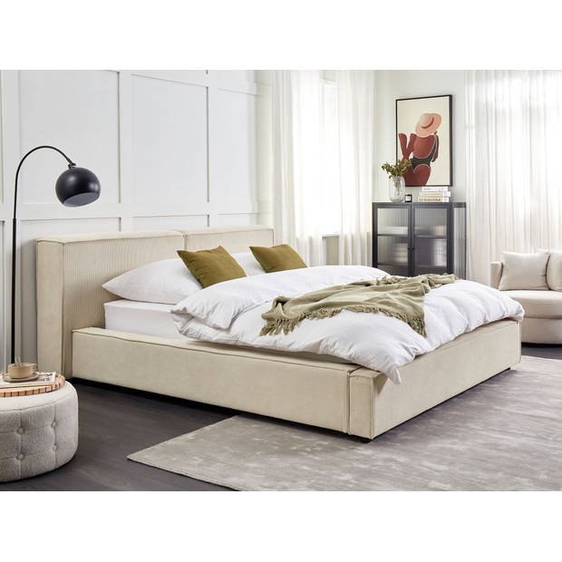 Beliani LINARDS - Tweepersoonsbed-Beige-Corduroy