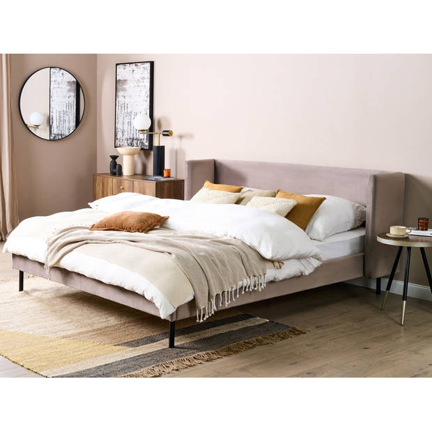 Beliani ARETTE - Tweepersoonsbed-Beige-Fluweel