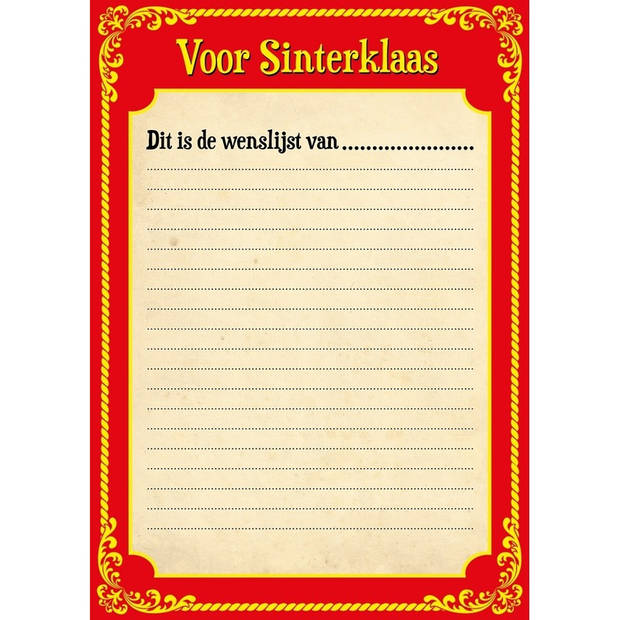 6x Sinterklaas versiering verlanglijstje + kleurplaat van papier pakjesavond - Feestdecoratievoorwerp