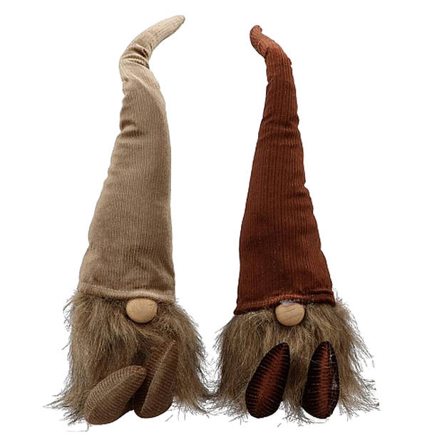 Kerst Gnome Kerst Gnoom corduroy 48 x 18 cm - Bruin - 2 Stuks