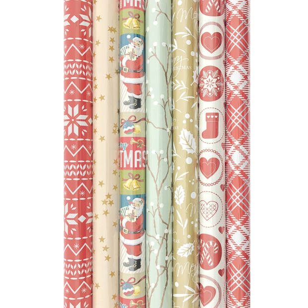 Kerst mix cadeaupapier - Kerstpapier inpakpapier K16 - 200 x 70 cm - 7 rollen