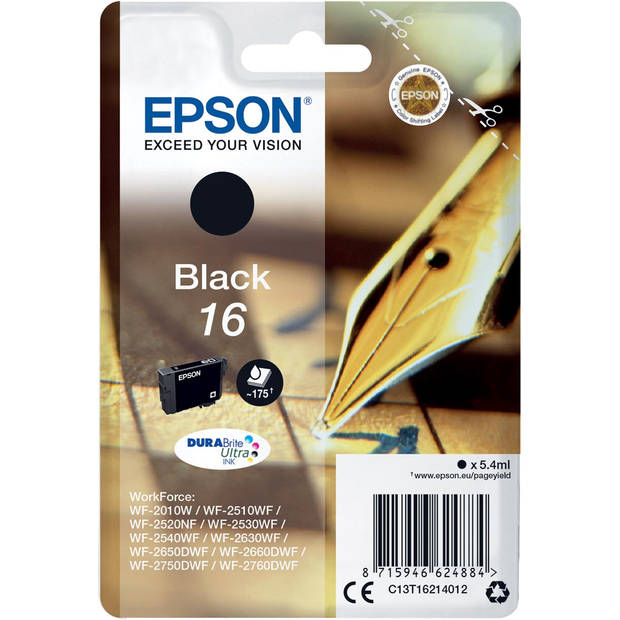 Epson inktcartridge 16, 175 pagina's, OEM C13T16214012, zwart