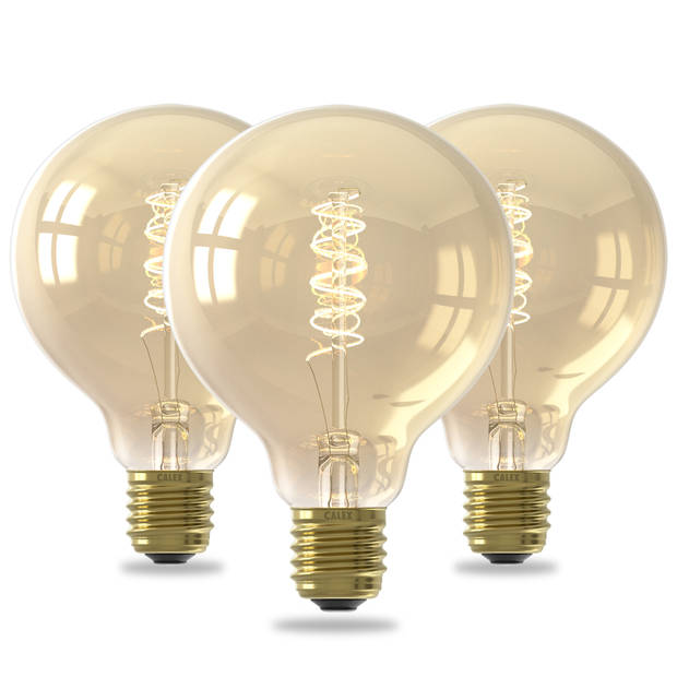 Calex Spiraal LED Lamp - 3 stuks - E27 - G95 - Goud - 3.8W - Dimbaar