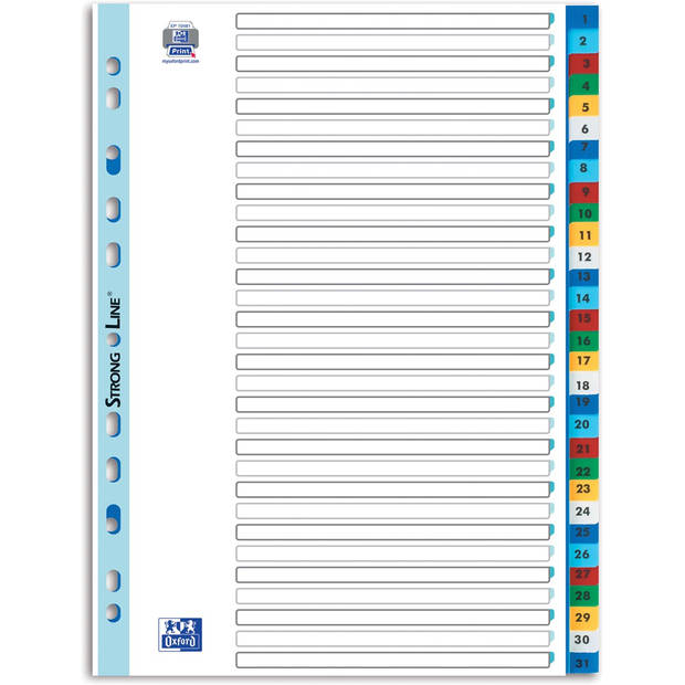 OXFORD tabbladen, formaat A4, uit PP, 11-gaatsperforatie, gekleurde tabs, set 1-31 25 stuks