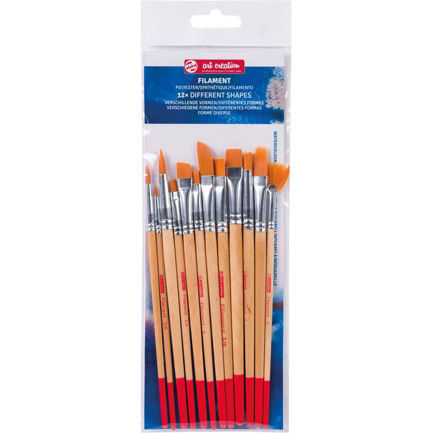 Talens Art Creation aquarelpenselen polyester assorti, set van 12 penselen 5 stuks