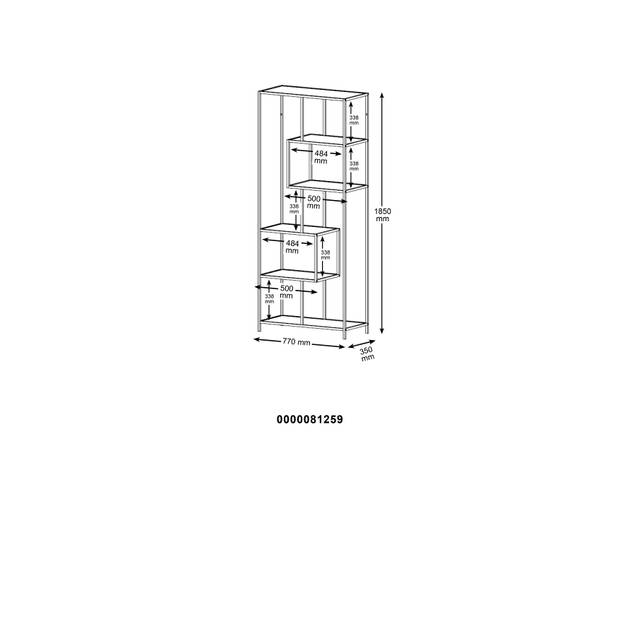 Sea boekenkast met 4 legplanken zwart.