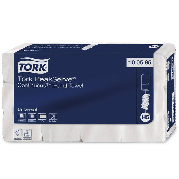 Tork Peakserve Continue handdoek, 1-laags, H5 Universal, wit, pak van 12 stuks