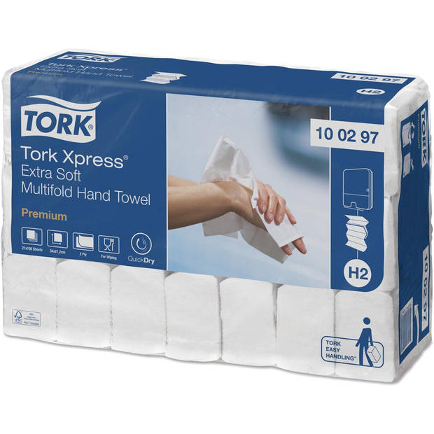 Tork Premium Xpress® extra zachte handdoek XL, multifold, 2-laags, systeem H2, wit 21 stuks