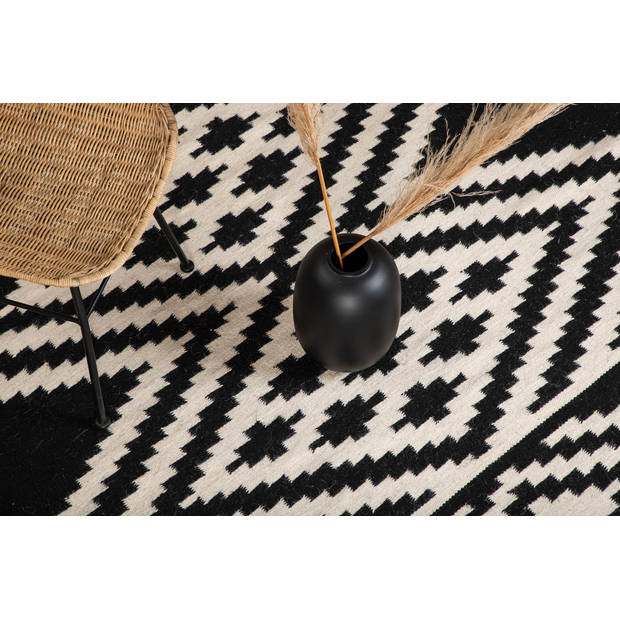Indari vloerkleed 240x170 cm wol zwart, wit.