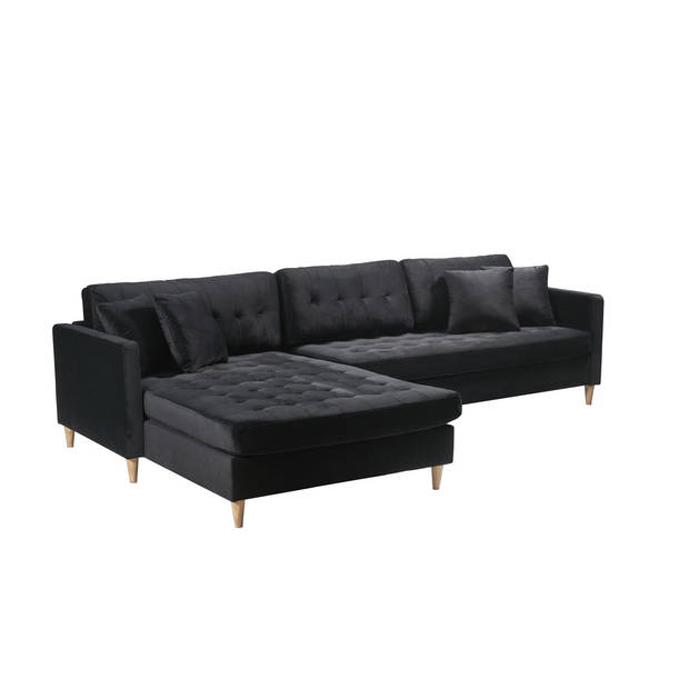 Marino Deluxe bank met chaise longue rechts of links gedraaid met kussens velours zwart.