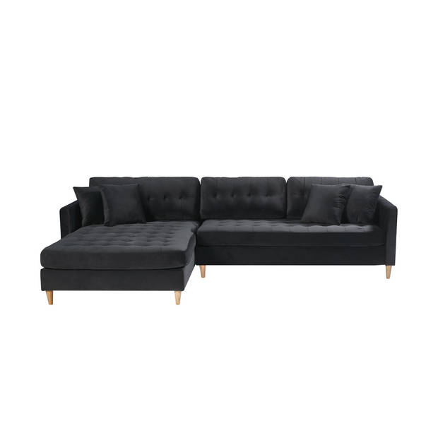 Marino Deluxe bank met chaise longue rechts of links gedraaid met kussens velours zwart.