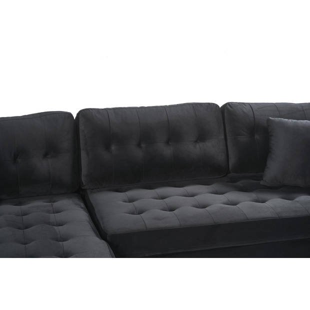 Marino Deluxe bank met chaise longue rechts of links gedraaid met kussens velours zwart.