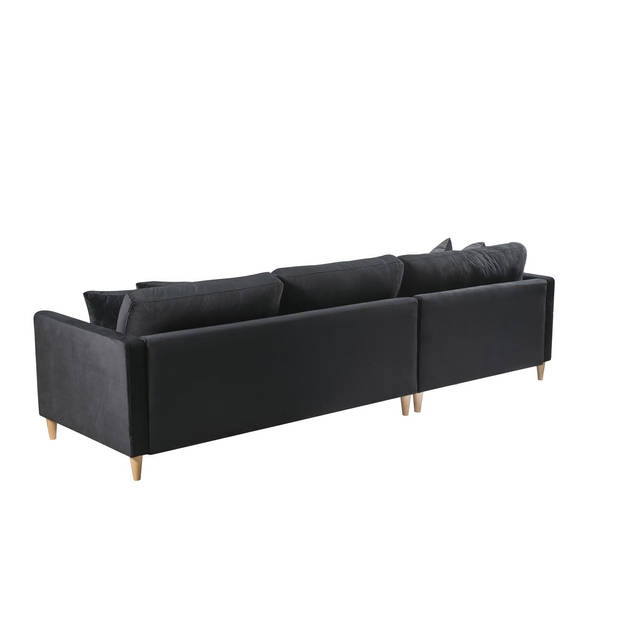 Marino Deluxe bank met chaise longue rechts of links gedraaid met kussens velours zwart.