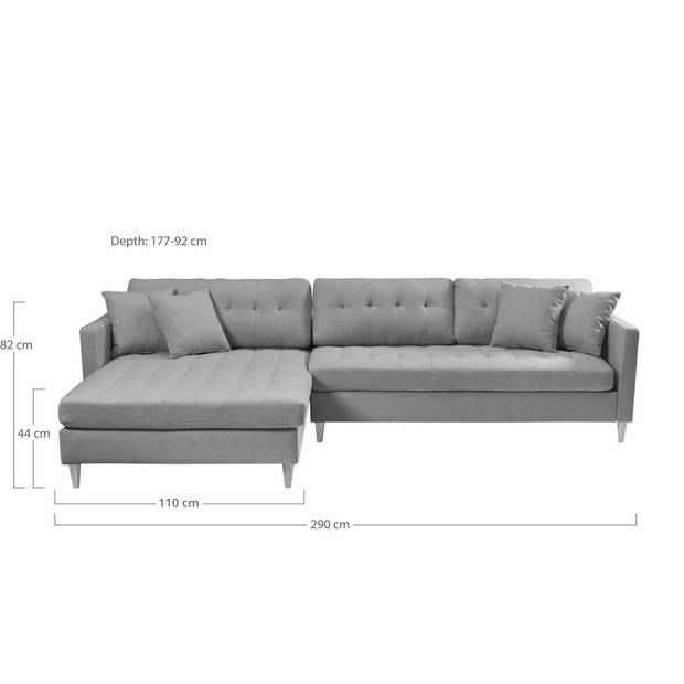 Marino Deluxe bank met chaise longue rechts of links gedraaid met kussens fluweel zandkleurig.