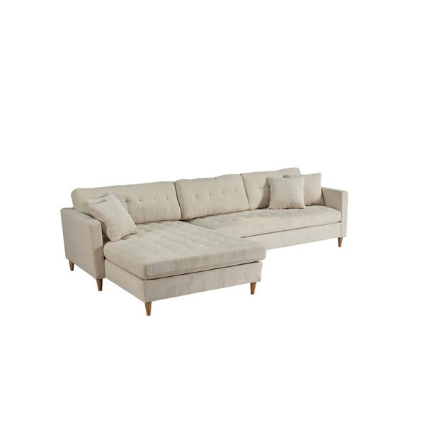 Marino Deluxe bank met chaise longue rechts of links gedraaid met kussens fluweel zandkleurig.