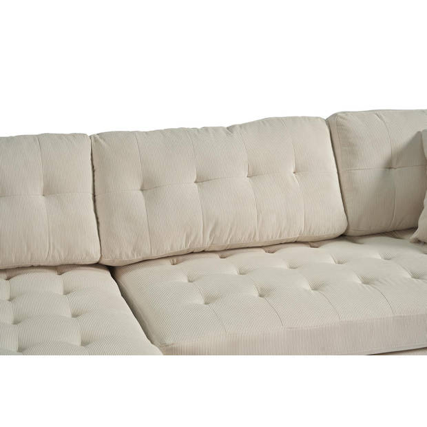 Marino Deluxe bank met chaise longue rechts of links gedraaid met kussens fluweel zandkleurig.