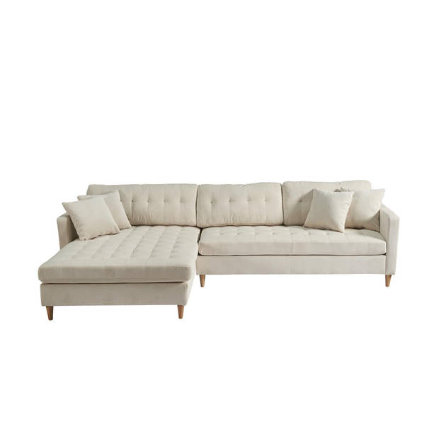 Marino Deluxe bank met chaise longue rechts of links gedraaid met kussens fluweel zandkleurig.