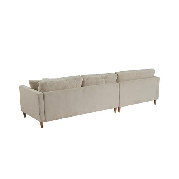 Marino Deluxe bank met chaise longue rechts of links gedraaid met kussens fluweel zandkleurig.