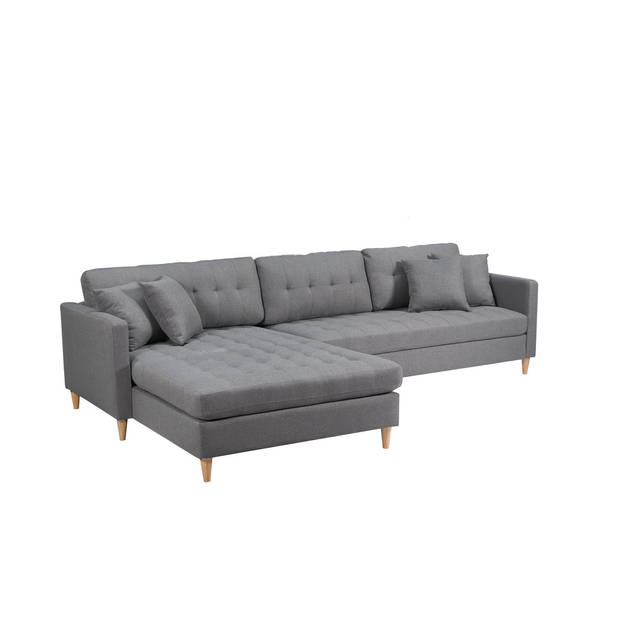 Marino Deluxe bank met chaise longue rechts of links gedraaid met kussens stof grijs.