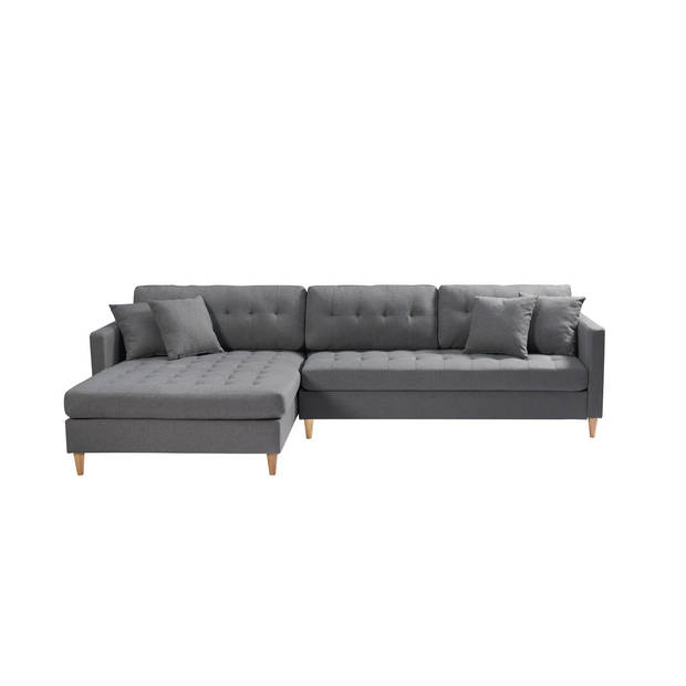 Marino Deluxe bank met chaise longue rechts of links gedraaid met kussens stof grijs.