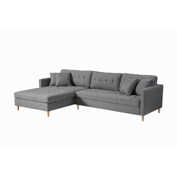 Marino Deluxe bank met chaise longue rechts of links gedraaid met kussens stof grijs.