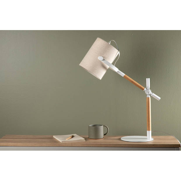 Dennis verlichting tafellamp 50,5x23x66cm stof, staal beige, wit, hout.