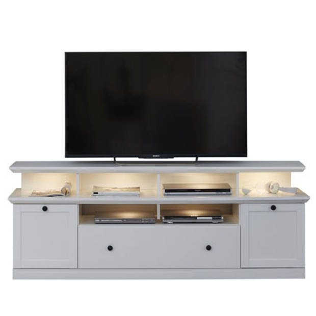 Brax TV-meubel met 1 tv plank, 2 deuren, 4 planken en 1 klep, wit.