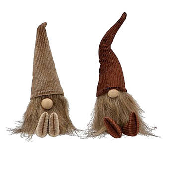 Kerst Gnome Kerst Gnoom corduroy 22 x 6 cm - Bruin - 2 Stuks