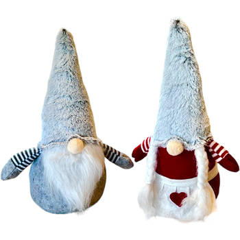 Kerst Gnome Kerst Gnoom Kerstkabouter - 22 x 6 cm - Rood Grijs - 2 Stuks