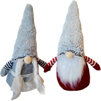Kerst Gnome Kerst Gnoom Kerstkabouter - 22 x 6 cm - Grijs Rood - 2 Stuks