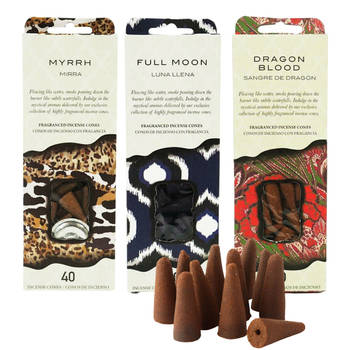Wierookkegels Incense cones 3 x 40 stuks - Full Moon - Myrr - Dragon Blood