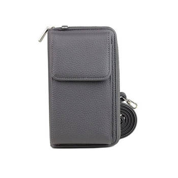 iBello portemonnee tasje met schouderband grijs telefoontasje dames Anti-skim RFID festival tas Portemonnee voor mobiel