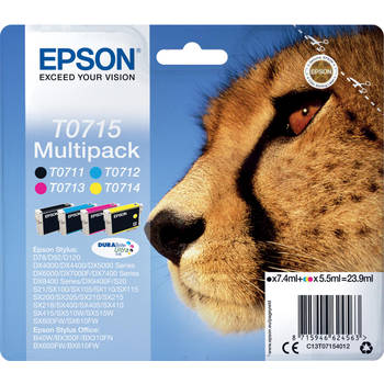 Epson inktcartridge T0715,250-415 pagina's, OEM C13T07154012, 4 kleuren 8 stuks