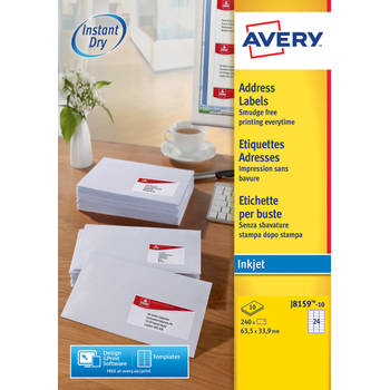 Avery J8159-10 adresetiketten ft 63,5 x 33,9 mm (b x h), 240 etiketten, wit 10 stuks